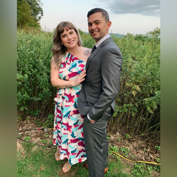 Emily Wonder one-shoulder patterned dress with waist tie - Picture 1 of 7